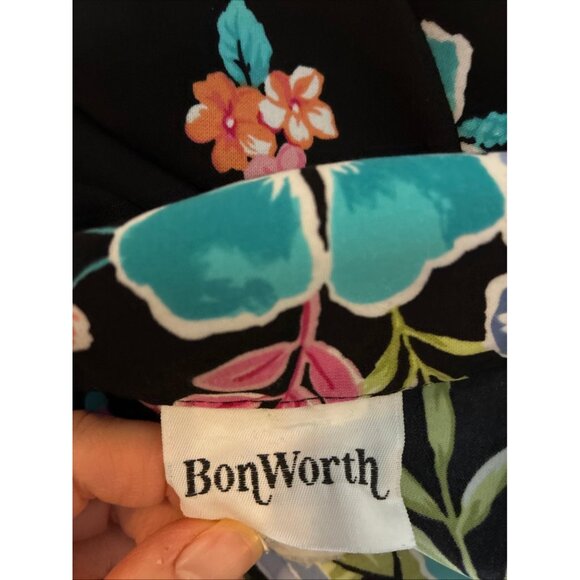 BonWorth Floral Button Front Blouse Womens XL Hawaiian Tropical Short Sleeve Top - Picture 5 of 6